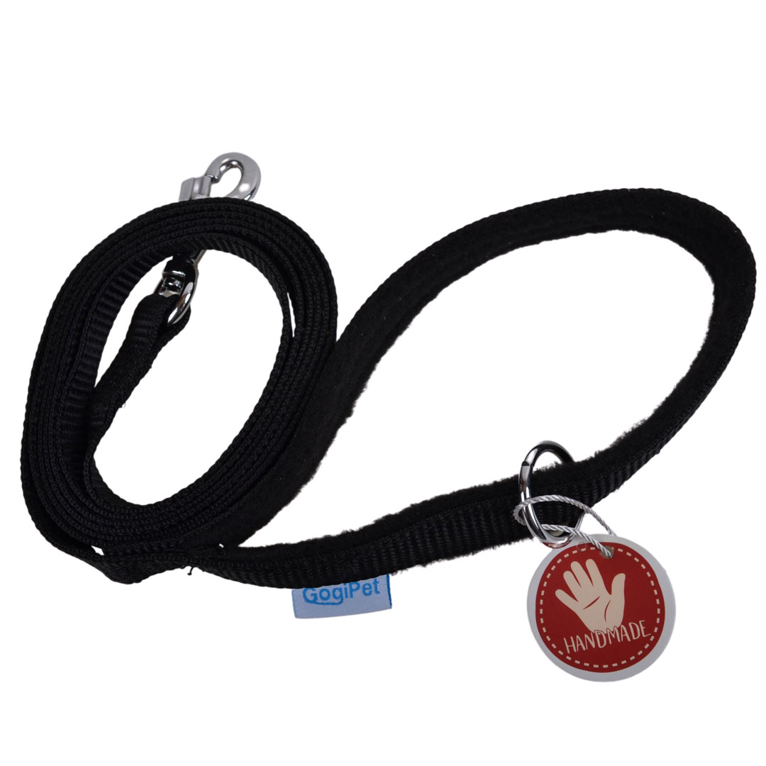 Robust, black dog leash with soft handle