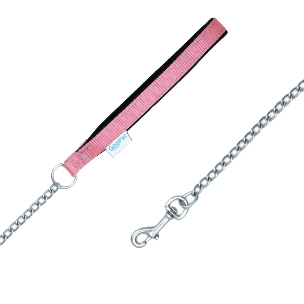 Pink Chain Dog Lead with Snail Chain and Pink Lined Handle
