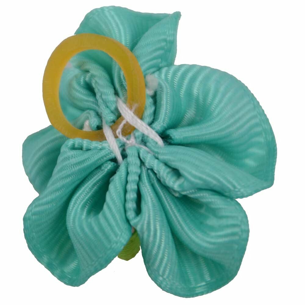Dog hair bow with rubberring blue green with little rose by GogiPet