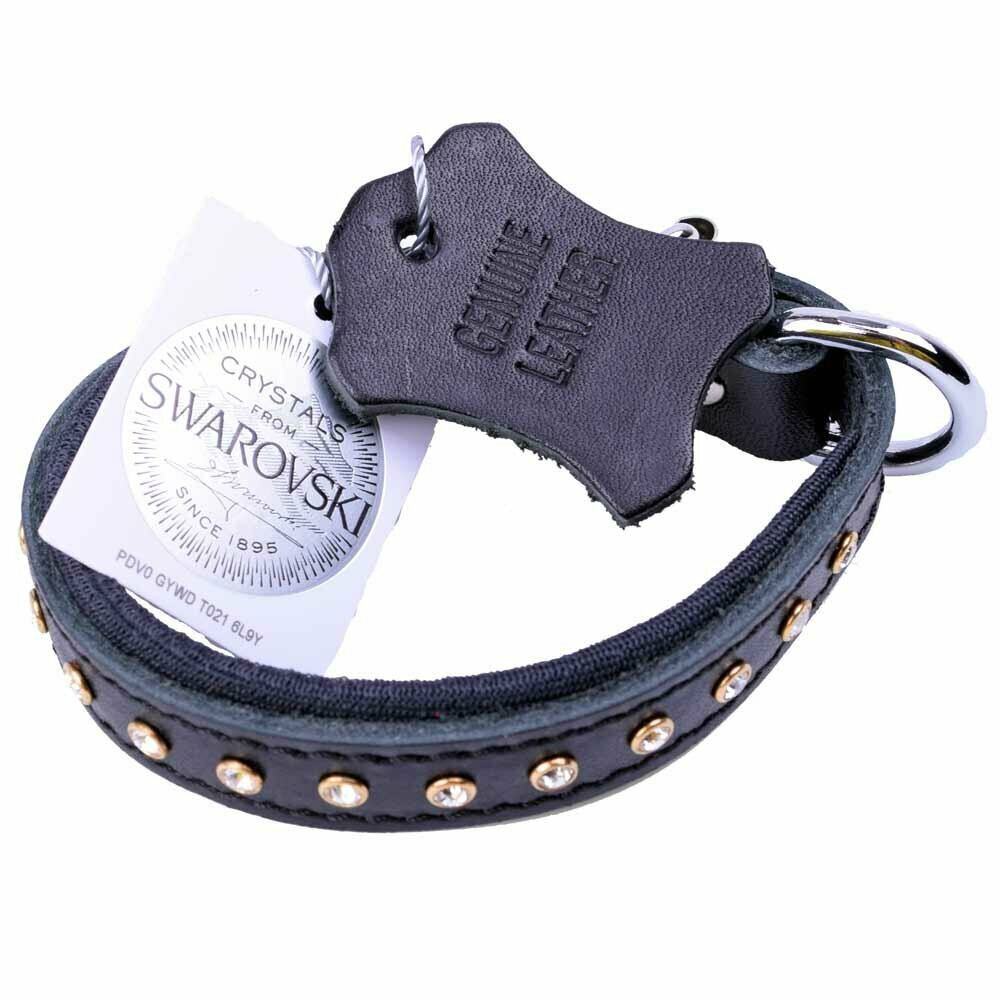 Black leather collar with Swarovski crystals