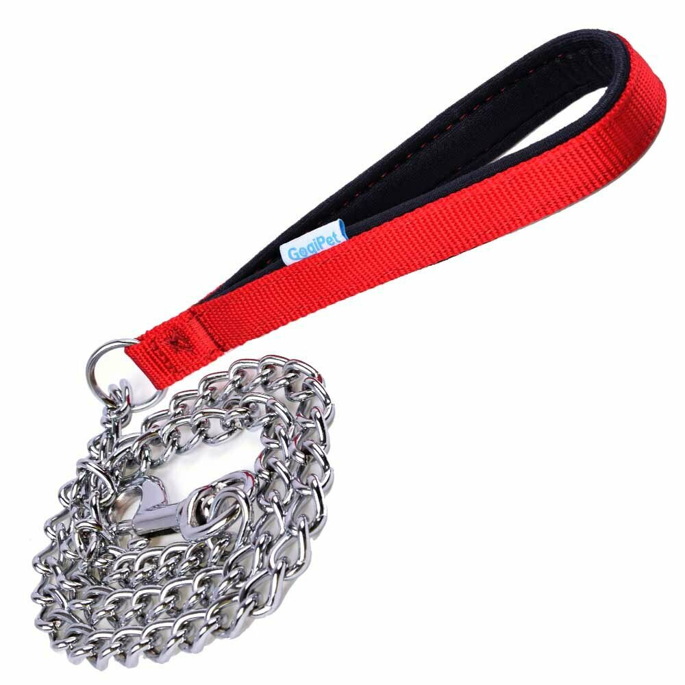 chains dog leash with snails chain and red lined handle