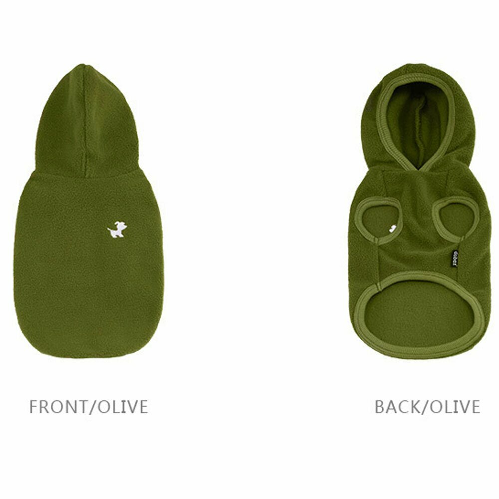 Front and rear view from GogiPet Polar Fleece dog jumper olivegreen
