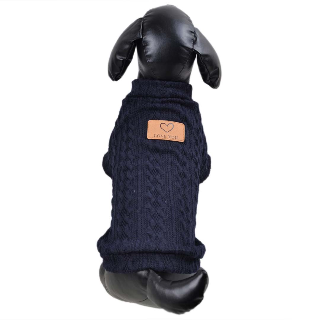 Dark blue dog jumper with modern knitted pattern