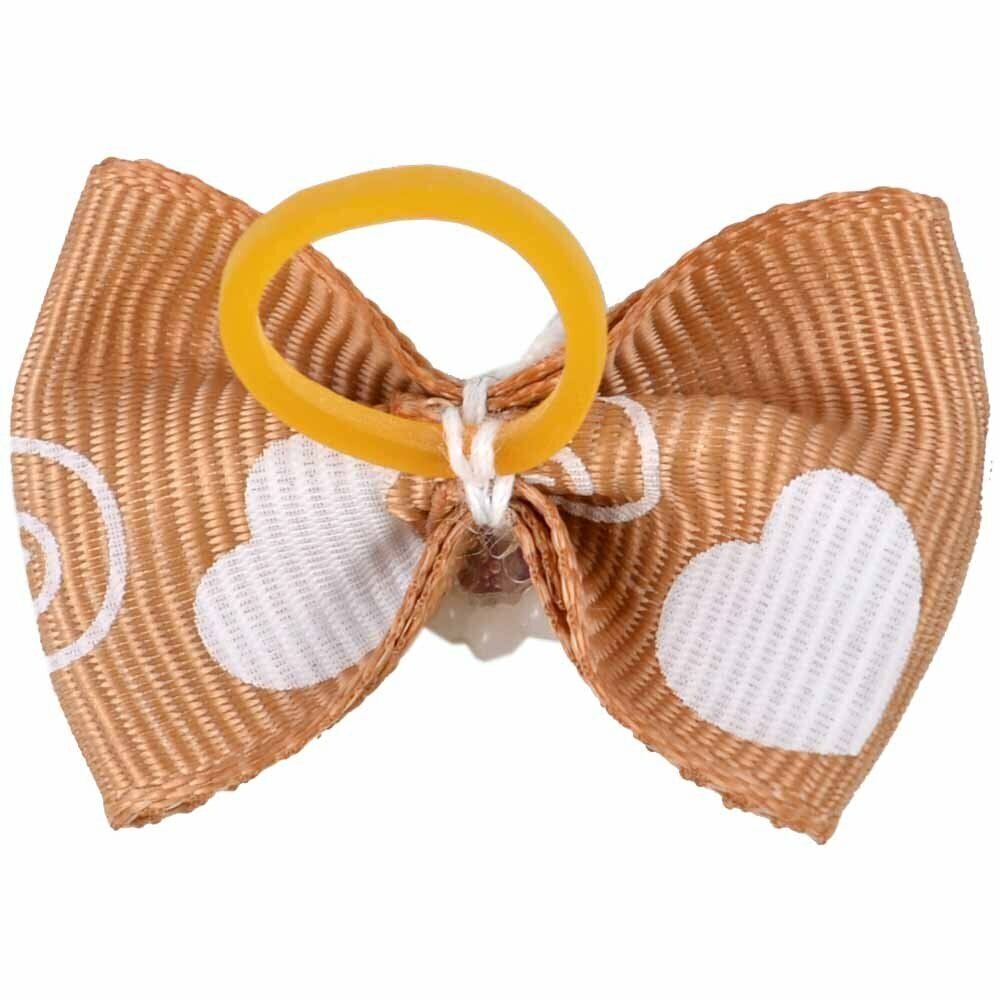 Handmade pet bow brown with a sparkling heart by GogiPet®