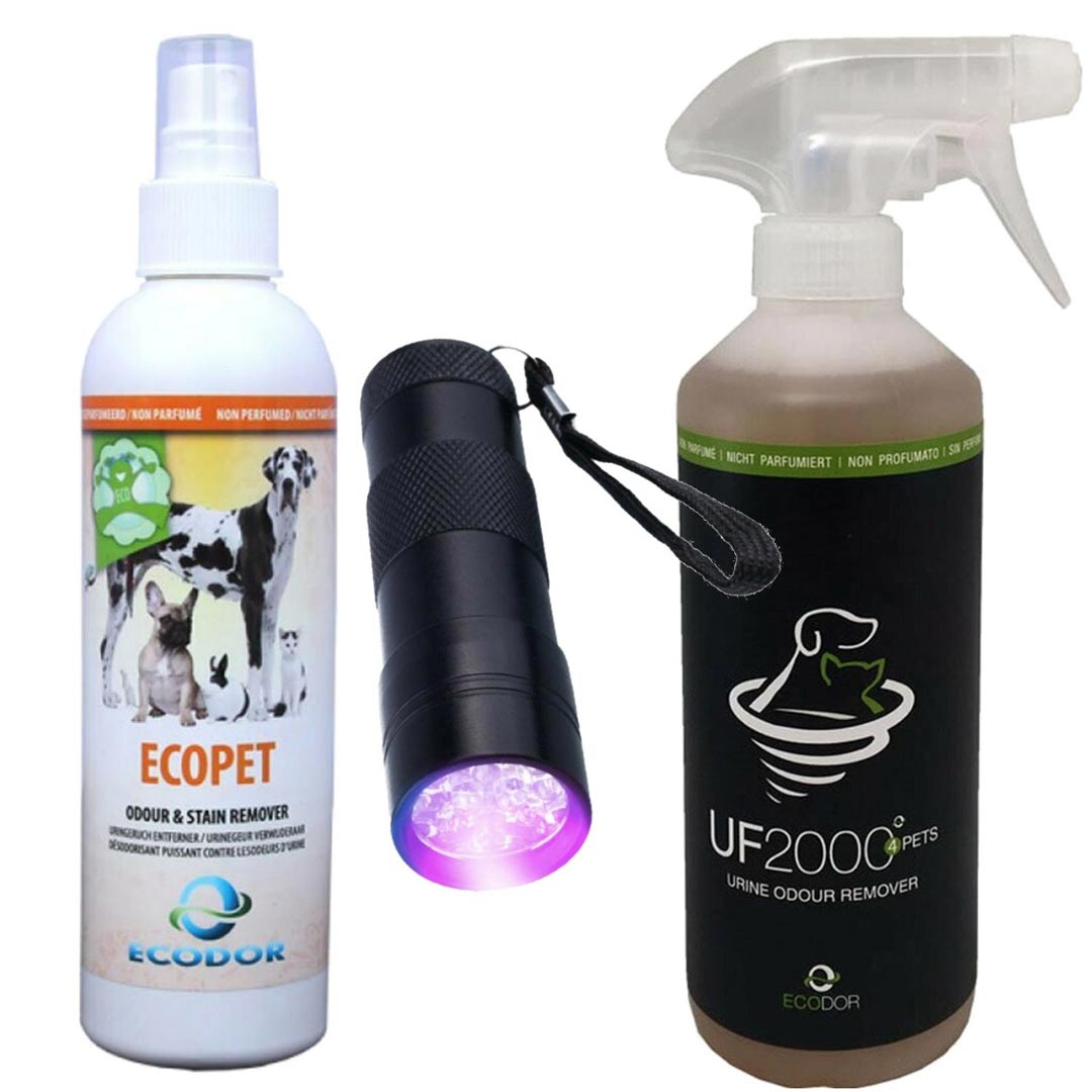 Urine Combination Package + Stain Detector UF2000 Urine Remover, Ecopet Odour Remover and EcoLight Urinfinder the powerful urine control package