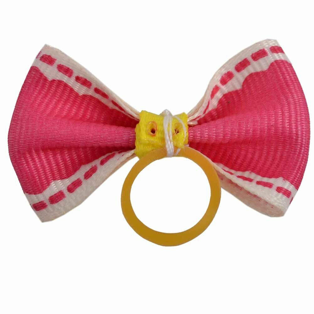 Dog bow with rubber ring - "Lucie dark pink" by GogiPet