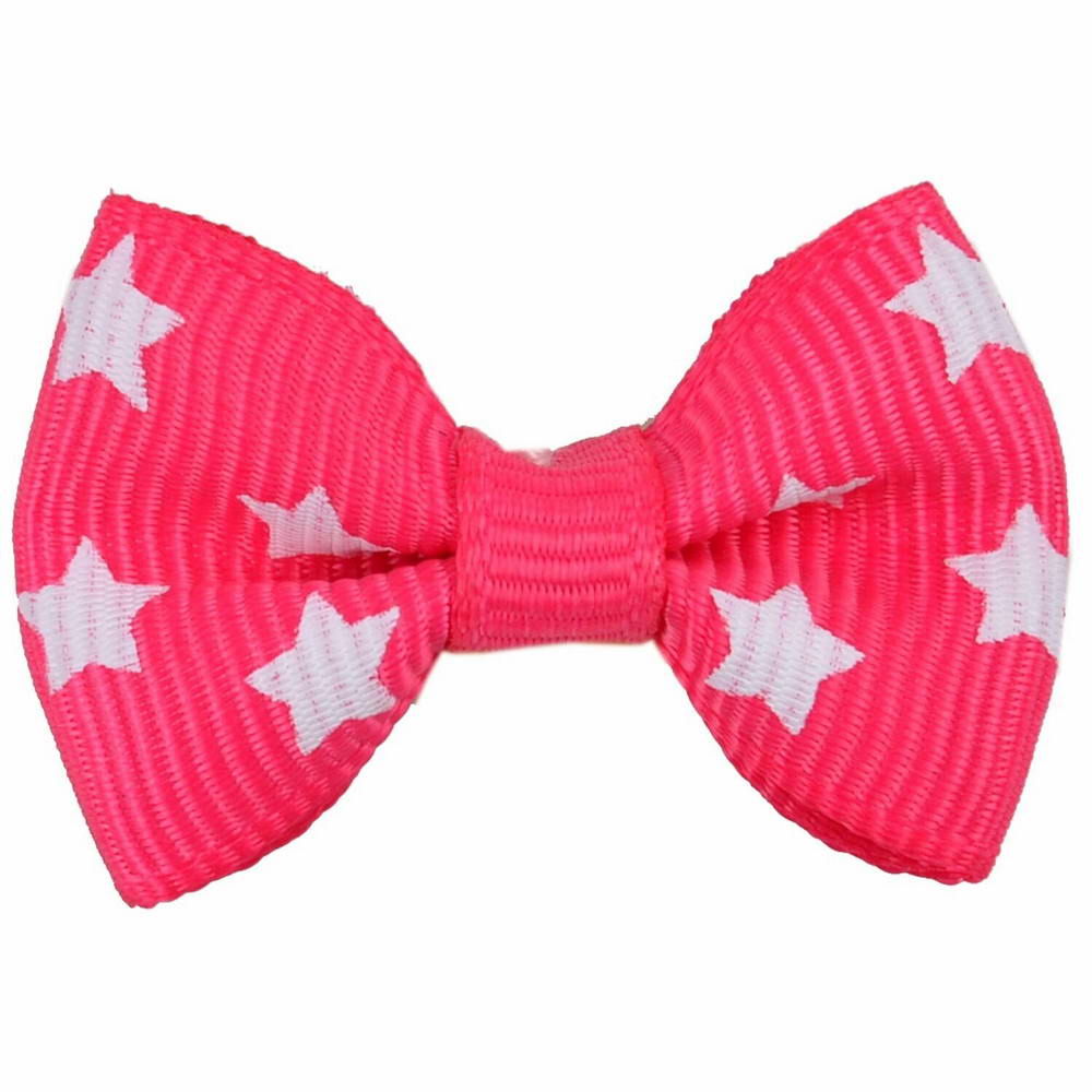 Handmade dog bow Estrella dark pink with stars by GogiPet