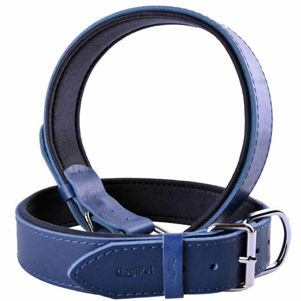 GogiPet® Comfort leather dog collar blue with 70 cm