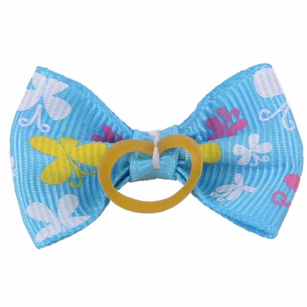 Dog hair bow rubberring light blue with flowers by GogiPet