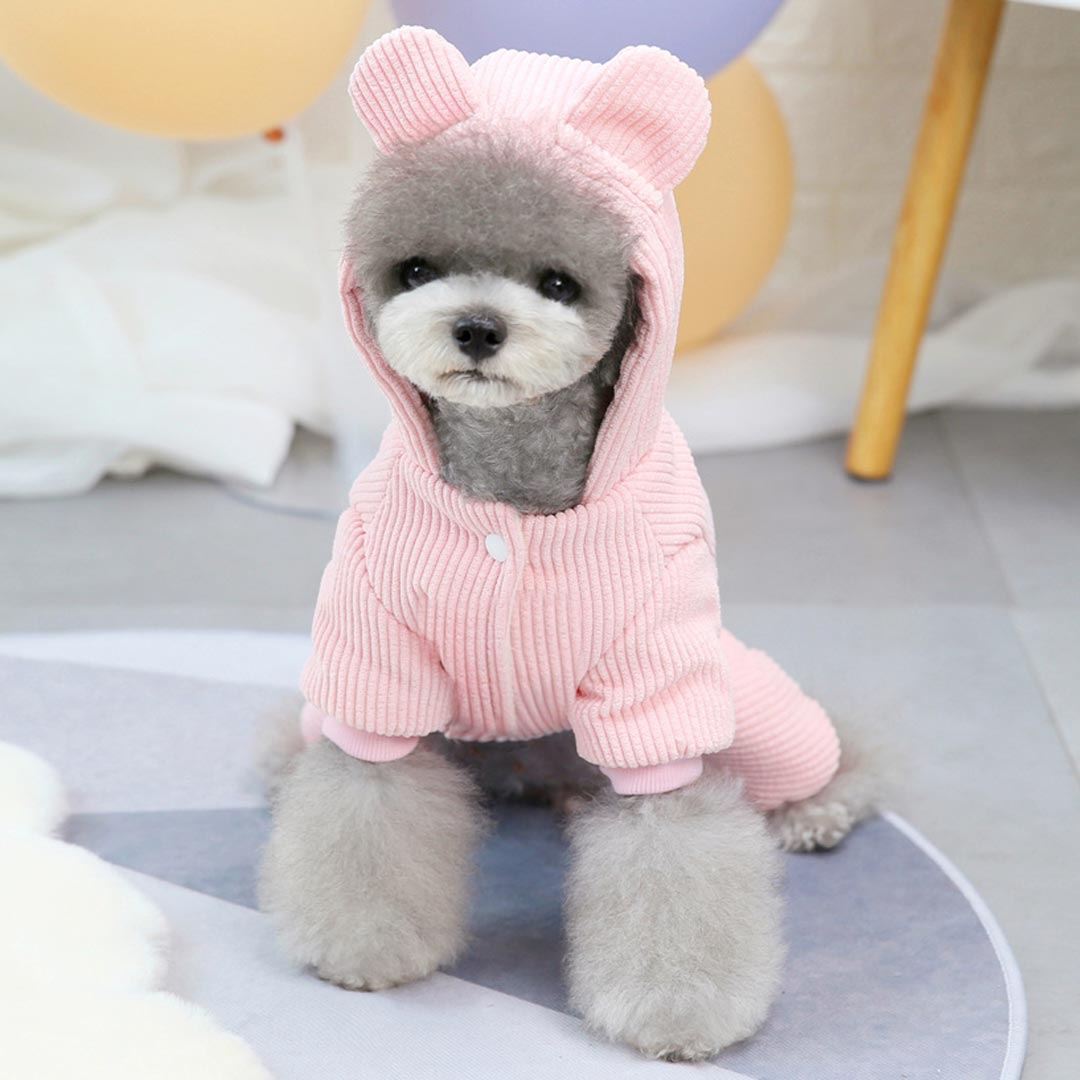 Pink Corduroy Bear Dog Coat for Winter