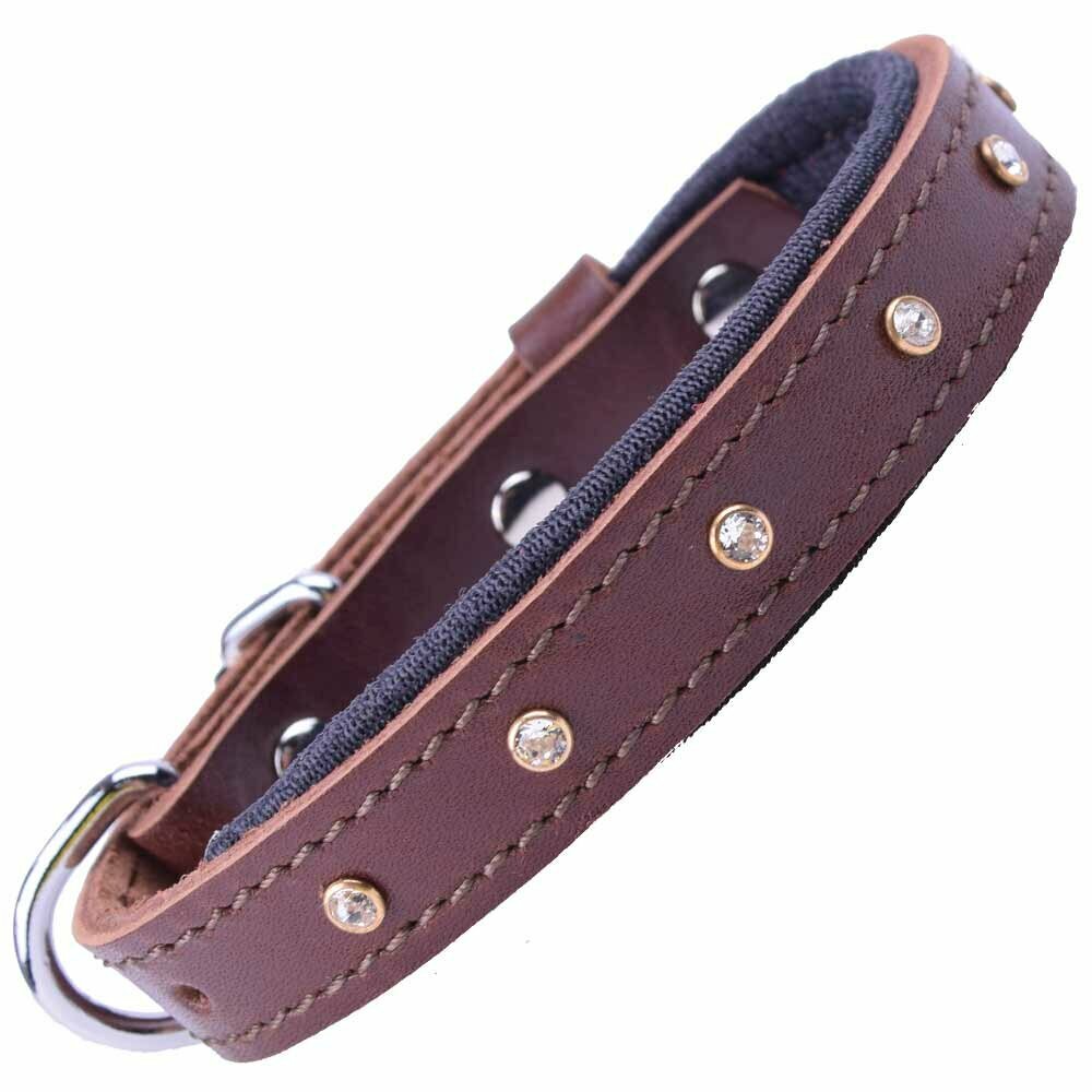 Swarovski leather dog collar brown for small dogs by GogiPet® 