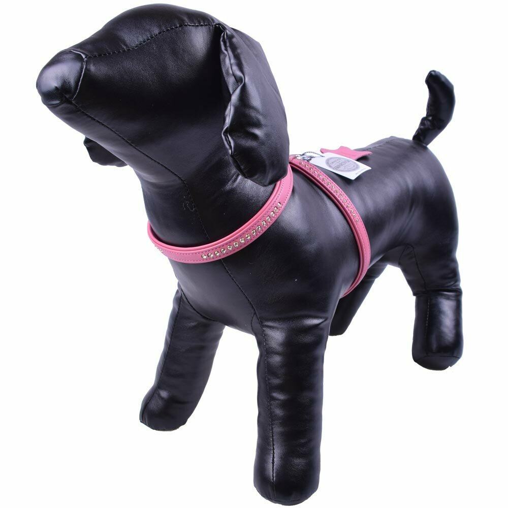 Swarovski dog harness made of pink floater leather