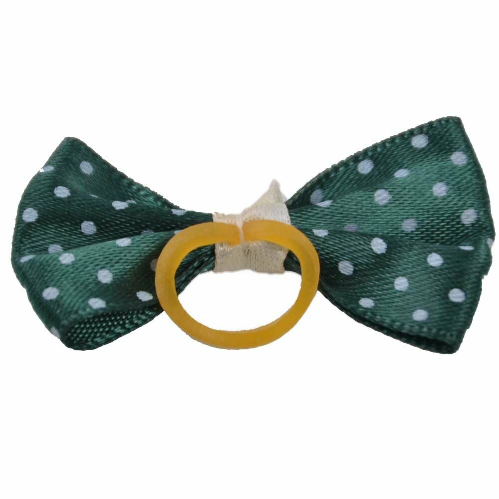 Dog hair bow rubberring darkgreen with dots by GogiPet
