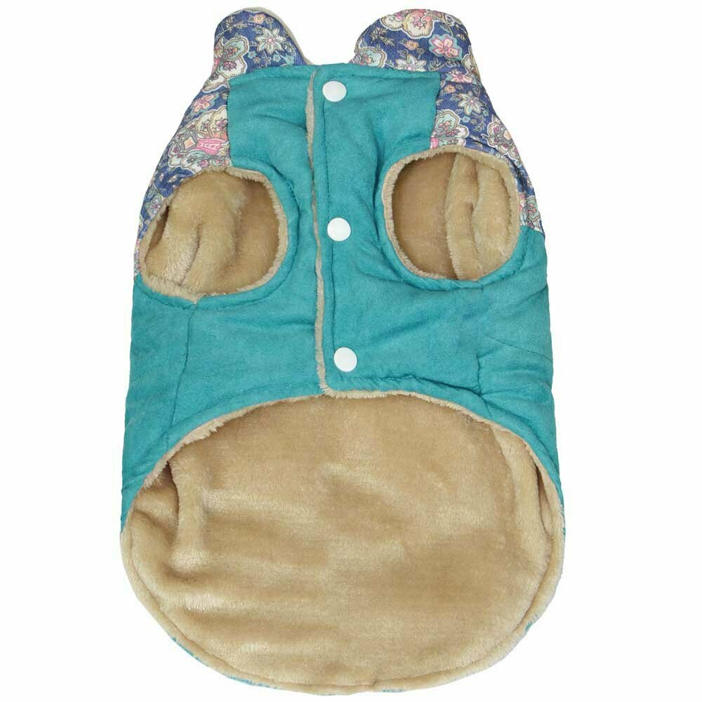 Peach skin dog jacket sleeveless Peacock green - warm dog clothes by GogiPet