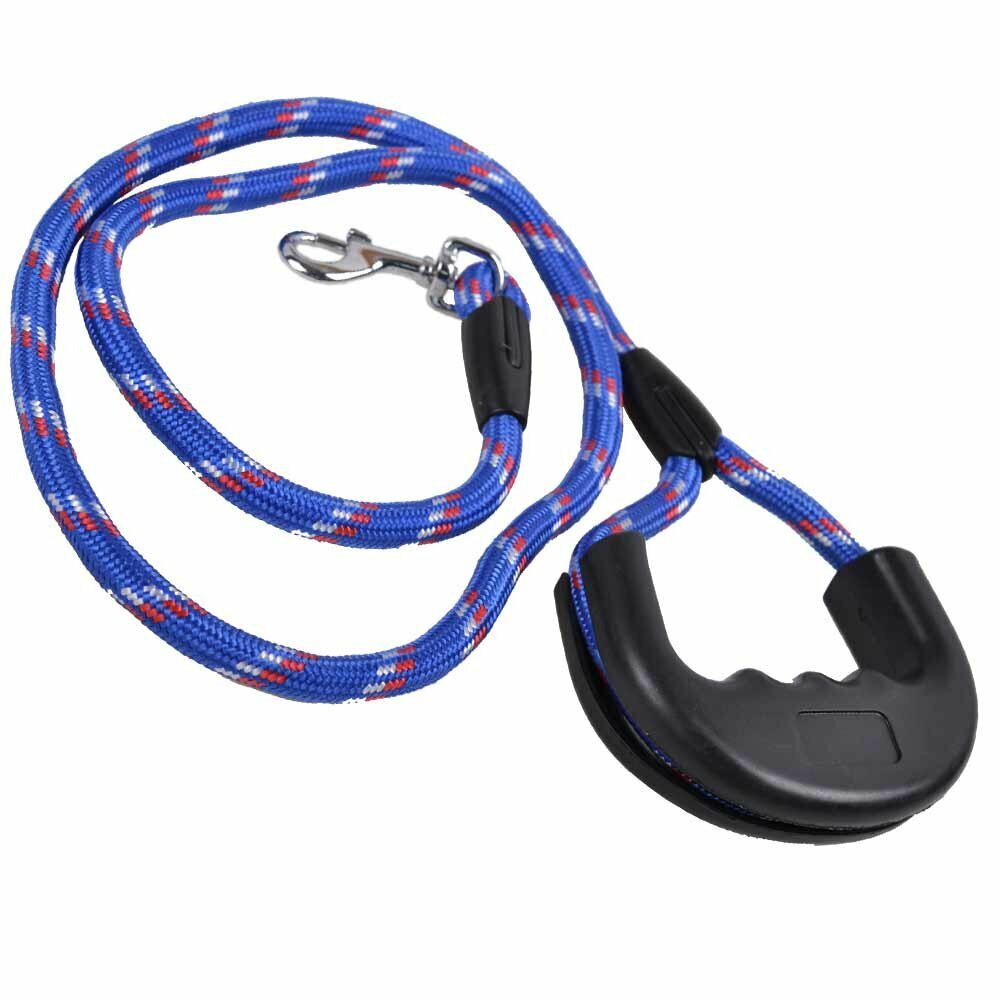 Dog leash made of mountain climbing rope with rubber grip blue