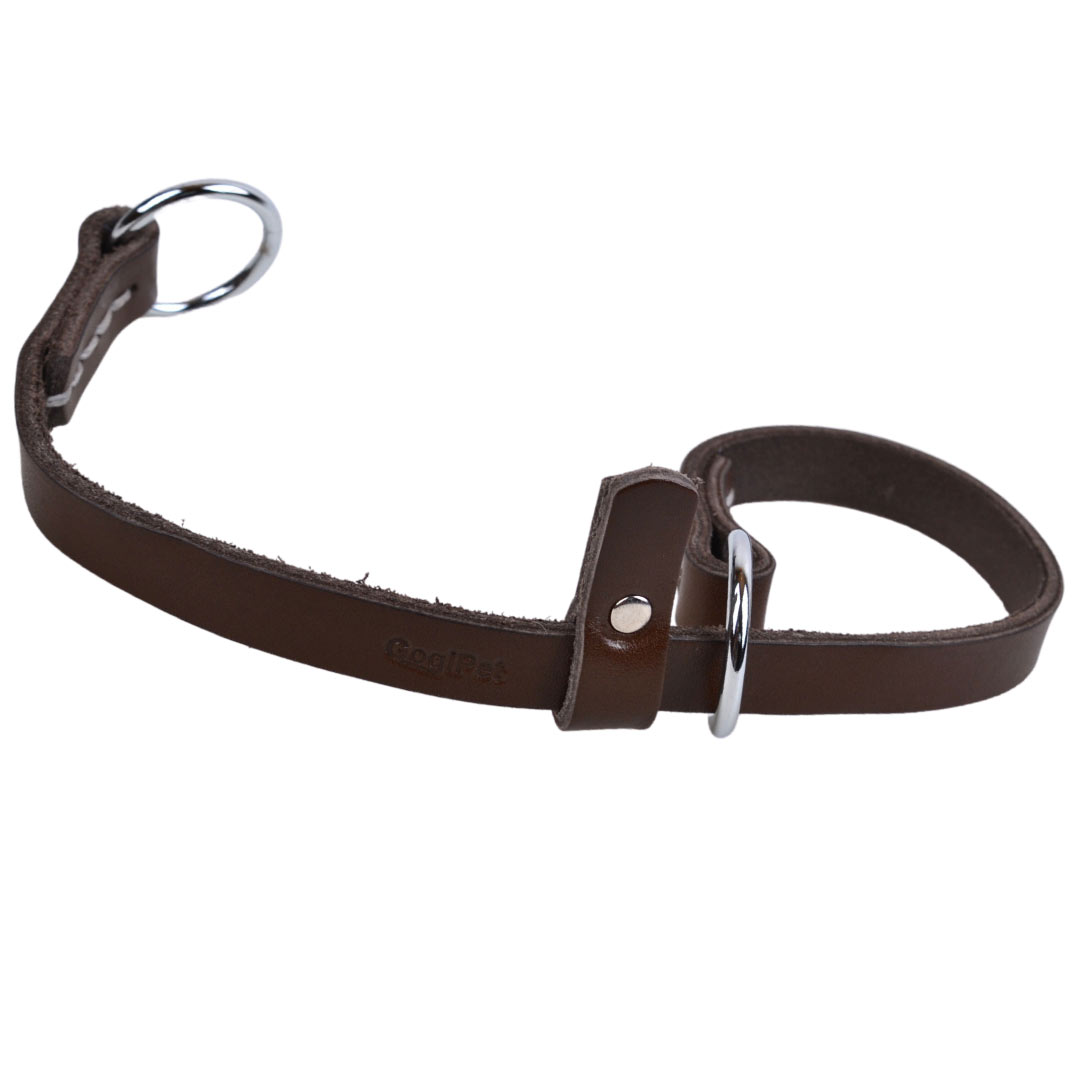 GogiPet® slip collar - Brown genuine leather dog collar for neck circumference from 21 - 40 cm