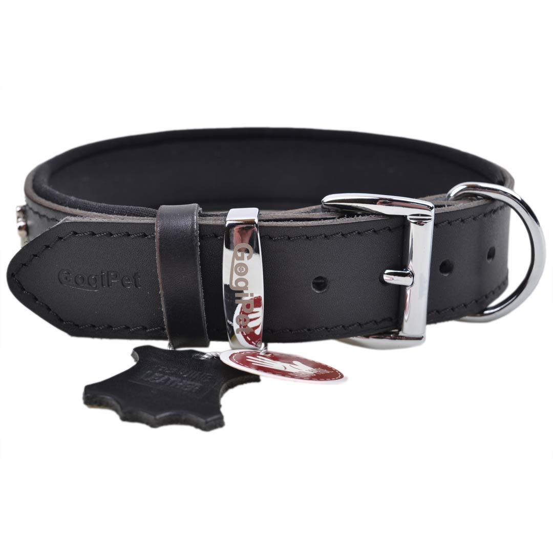 GogiPet handcrafted genuine cowhide leather dog collars with bone decoration.