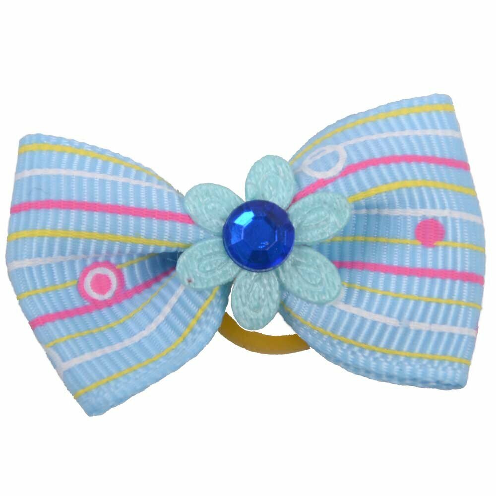 Handmade dog bow blue with stone flower and circles by GogiPet