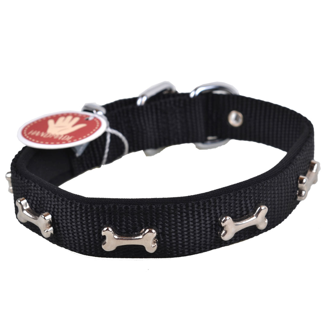 handmade softly lined dog collar black