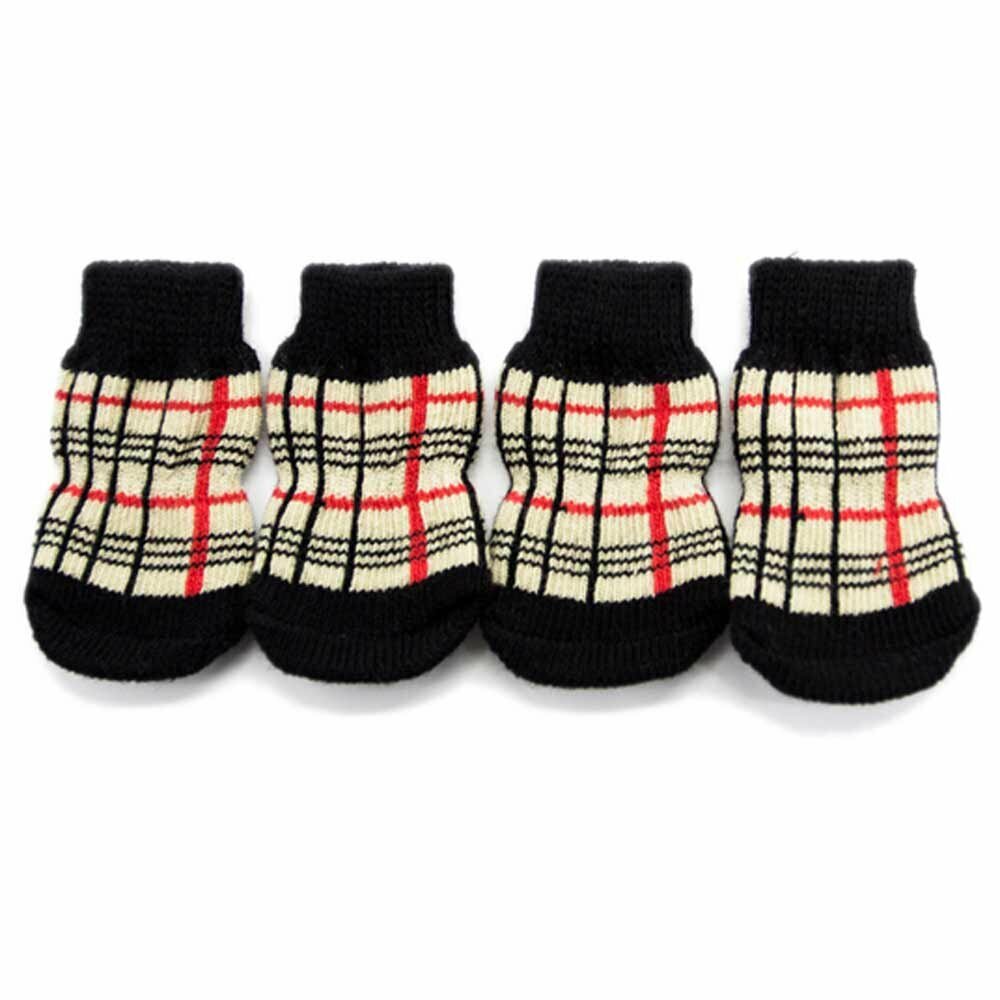 Yellow checkered dog socks in 4 pack with anti-slip coating