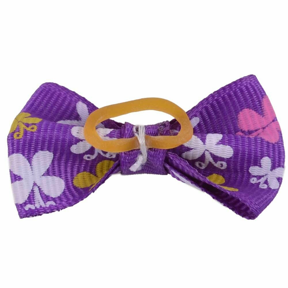 Dog hair bow rubberring violet with flowers by GogiPet