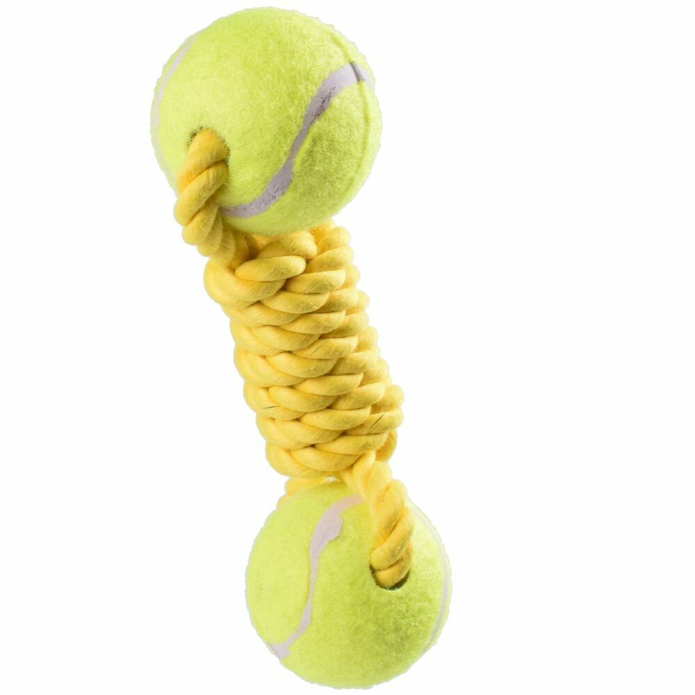 GogiPet ® dog toy 2 balls on braided cord