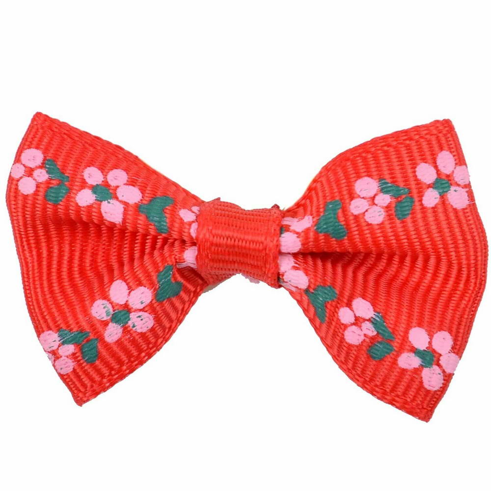 Dog bows with hairband Casimiro red with flowers by GogiPet