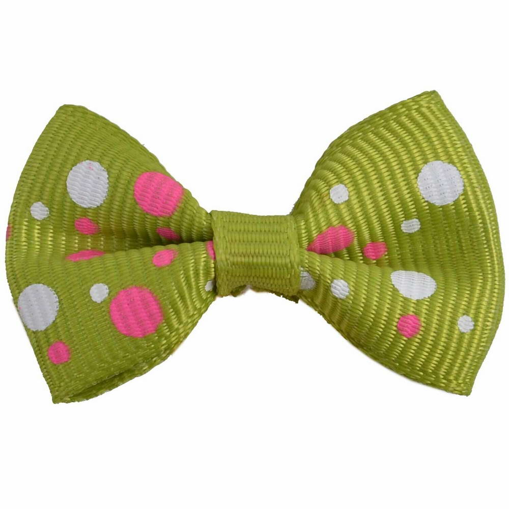 Handmade dog bow green with polka dots by GogiPet