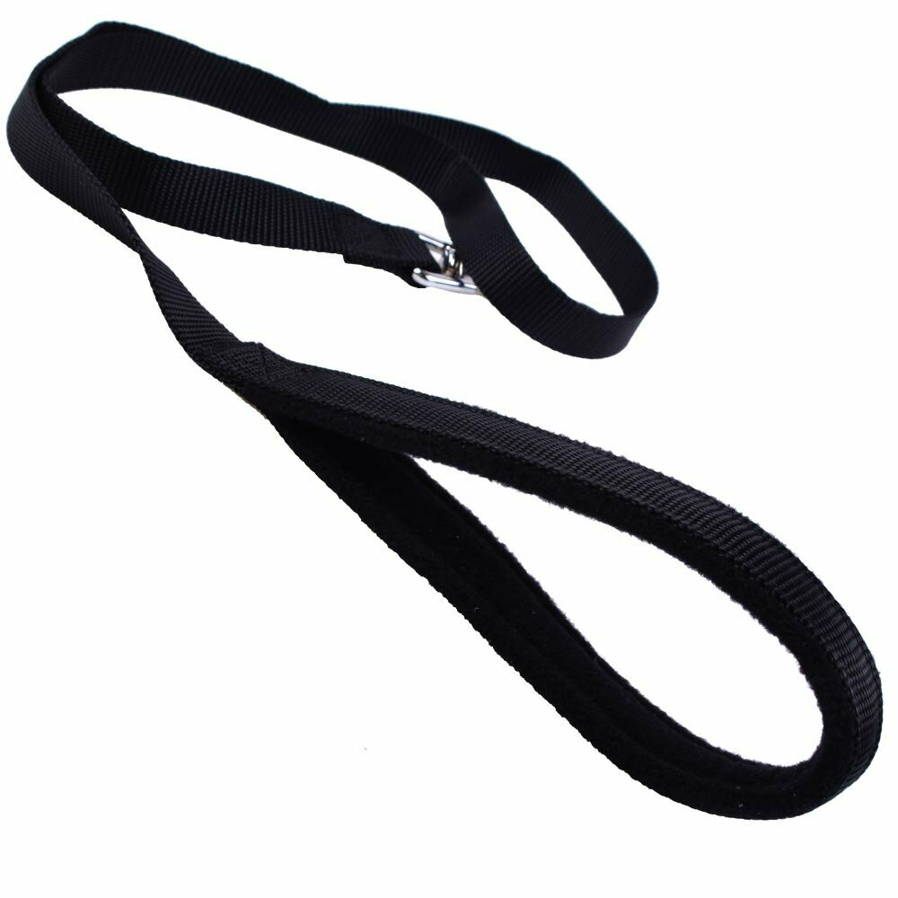 Handmade dog leash black with fleece handle