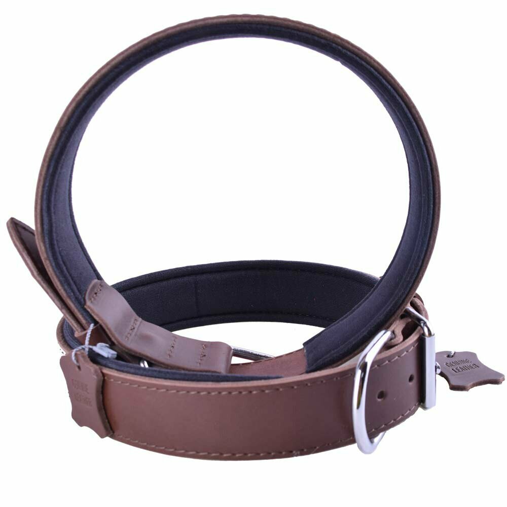 Brown genuine leather dog collar from GogiPet®