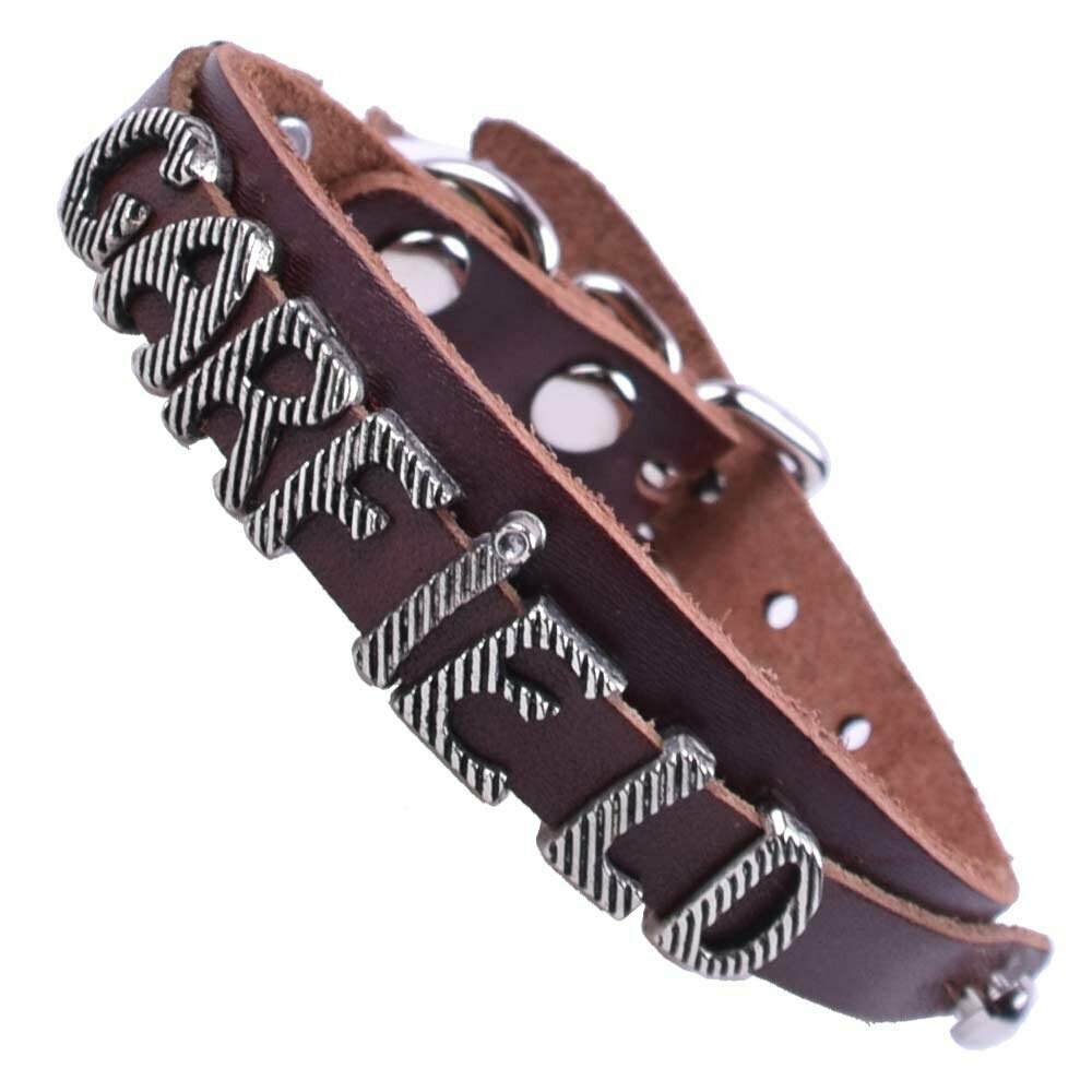 Brown GogiPet® leather name collar as cat collar or puppy collar