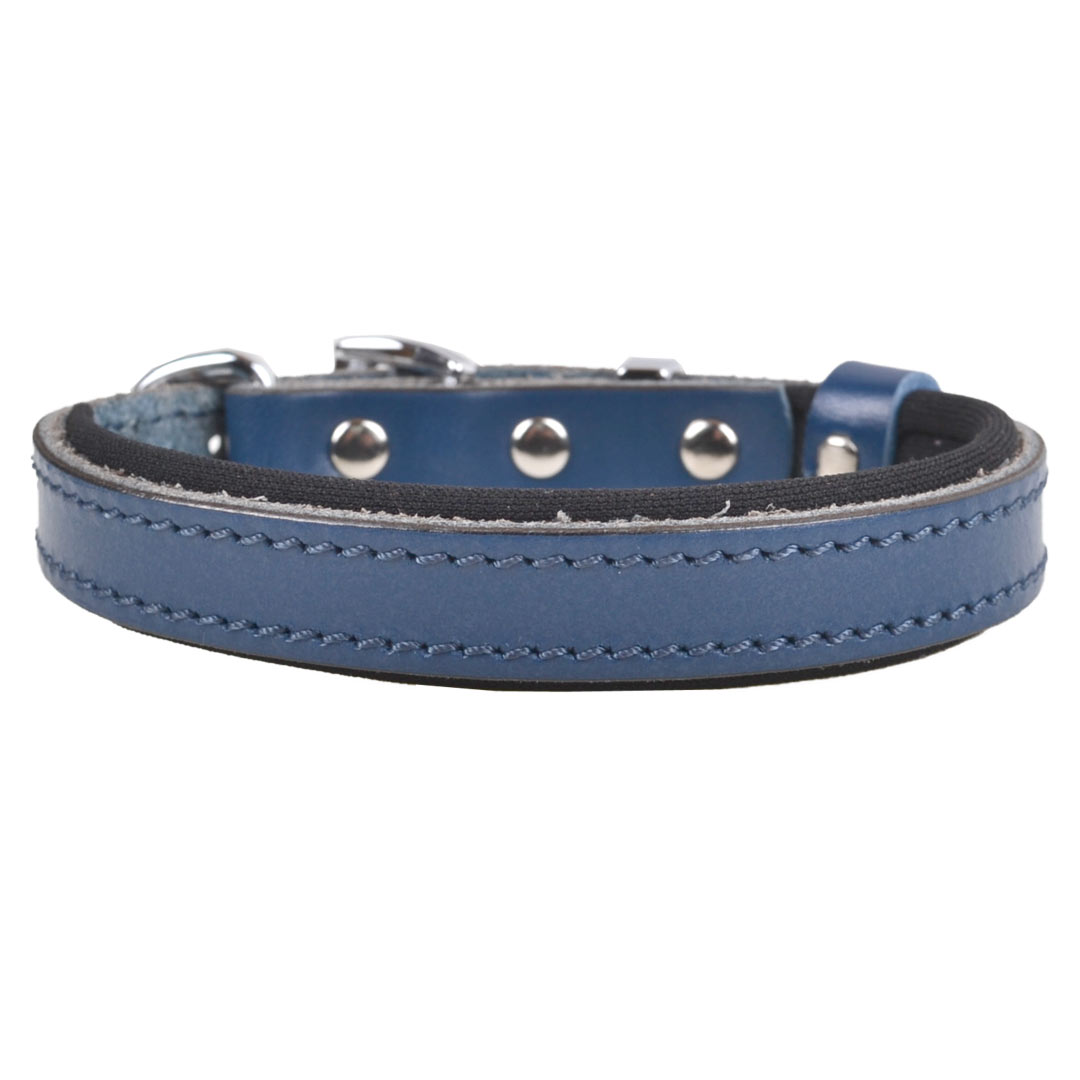 GogiPet® comfort leather dog collar blue with soft lining