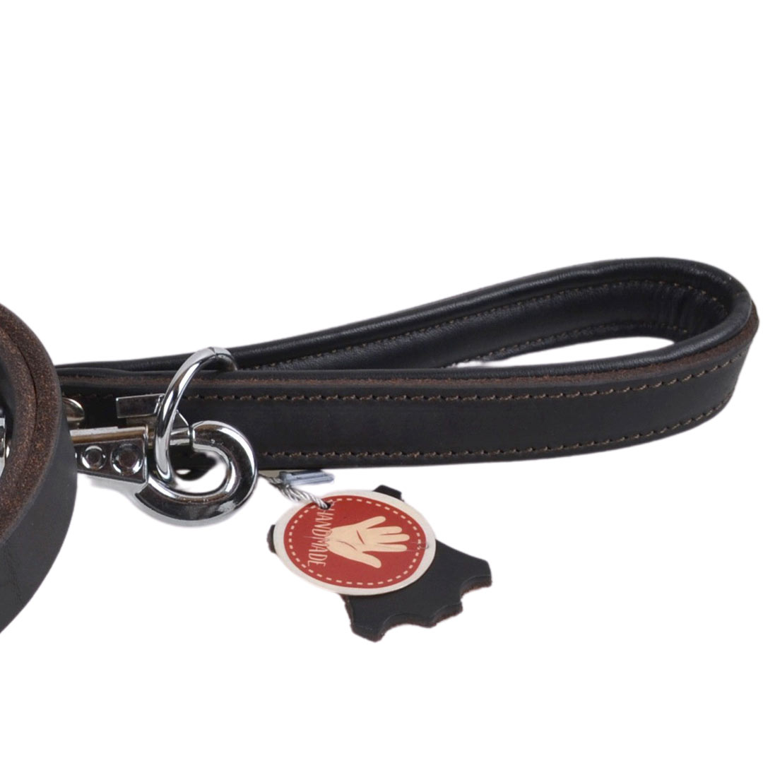 Vintage leather dog leash with soft lined leather handle