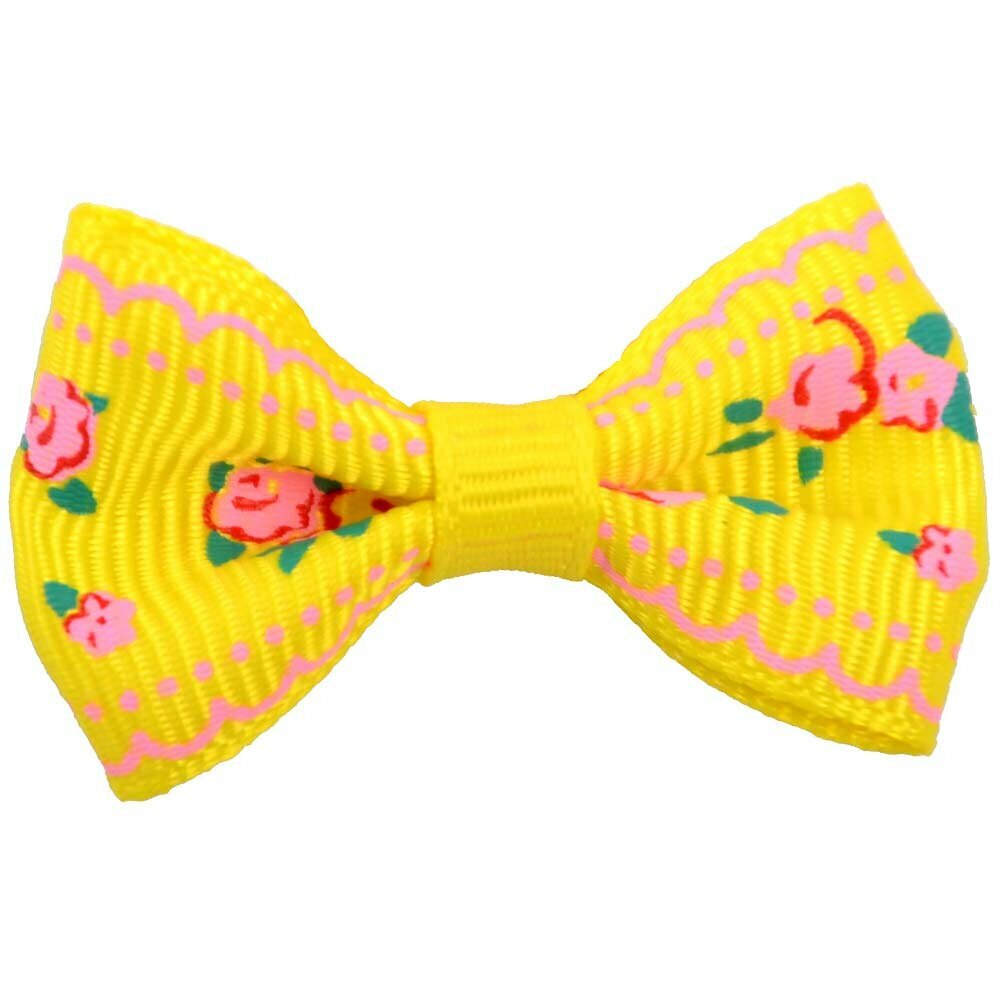 Handmade dog bow yellow with roses by GogiPet