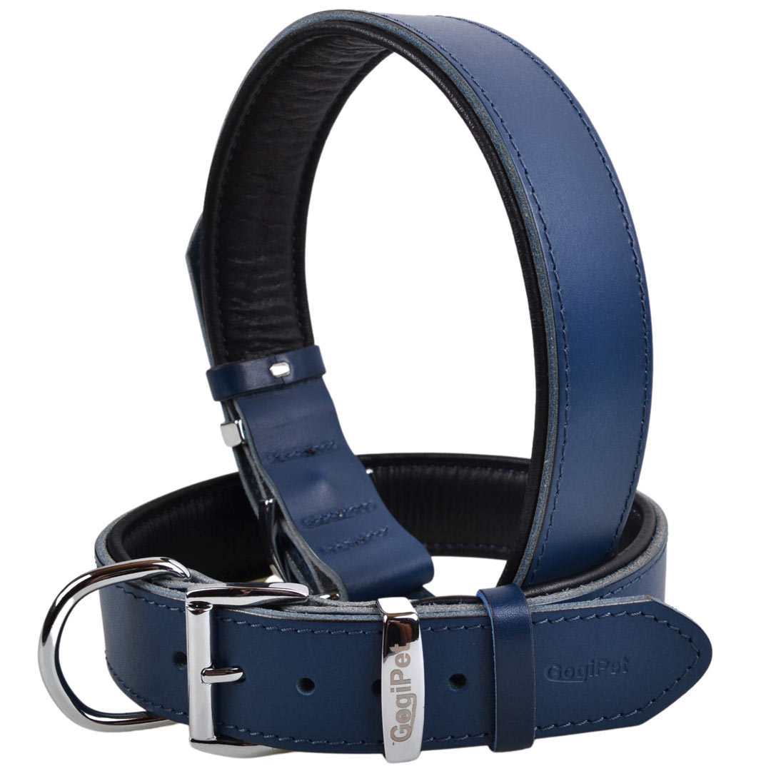 Handmade GogiPet® First Class leather dog collar blue