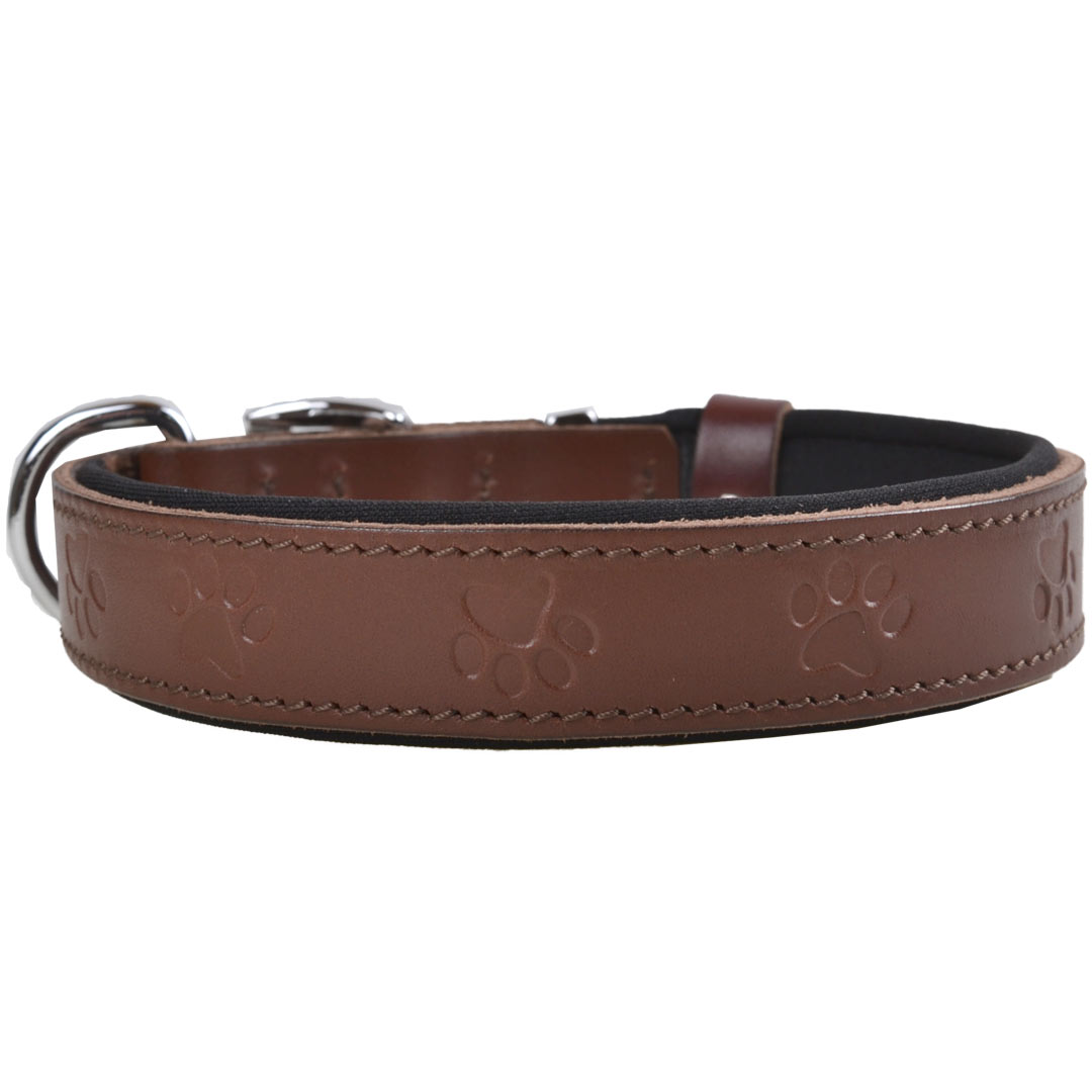 GogiPet® leather dog collar brown with paws