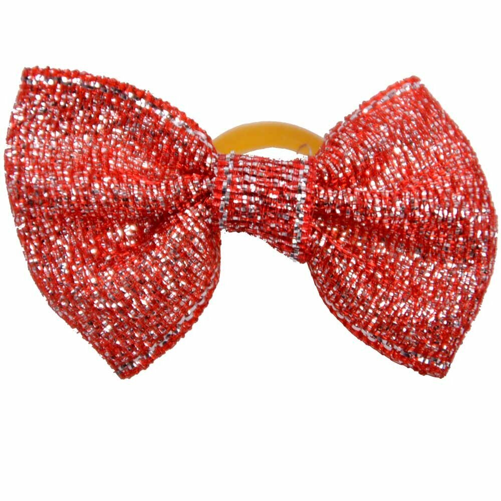 Dog hair bow rubberring red sparkling by GogiPet