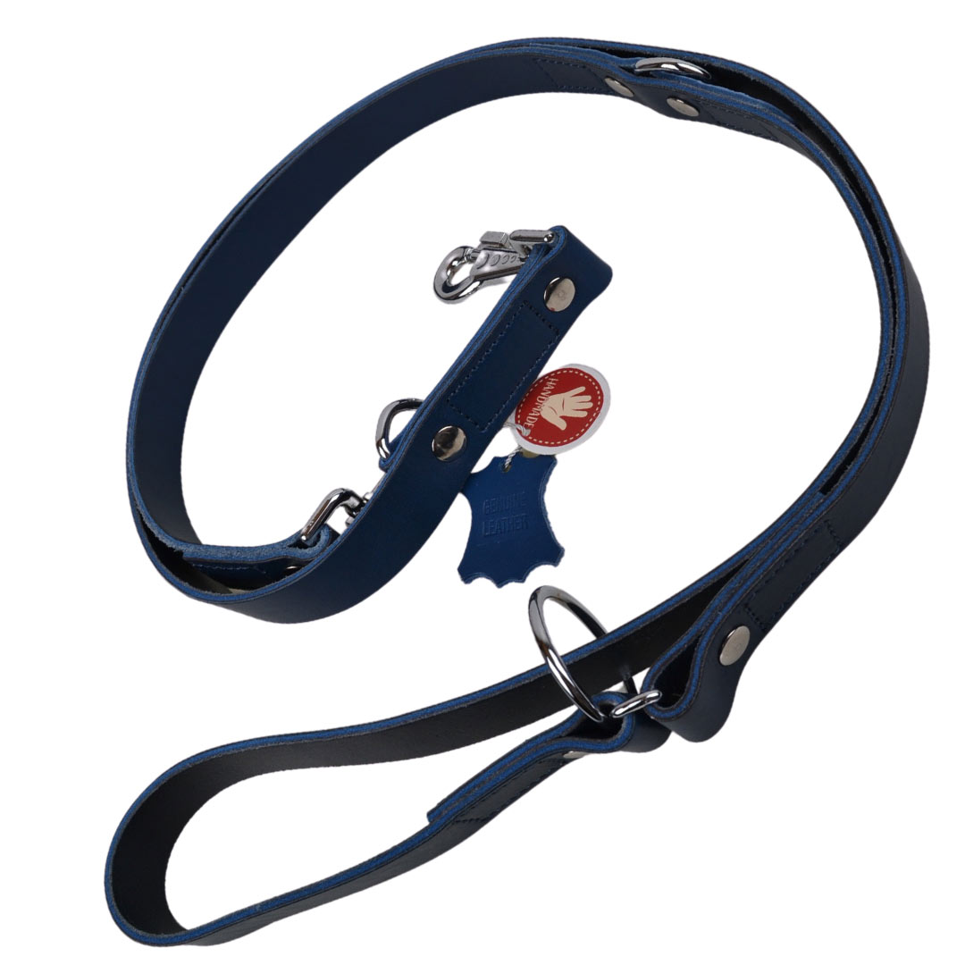 Adjustable real leather dog leash from GogiPet Blue