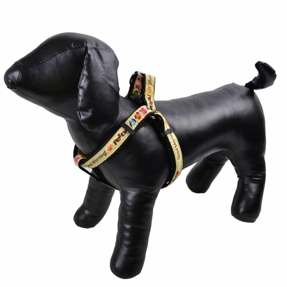Dog harness black - "Good Morning" M