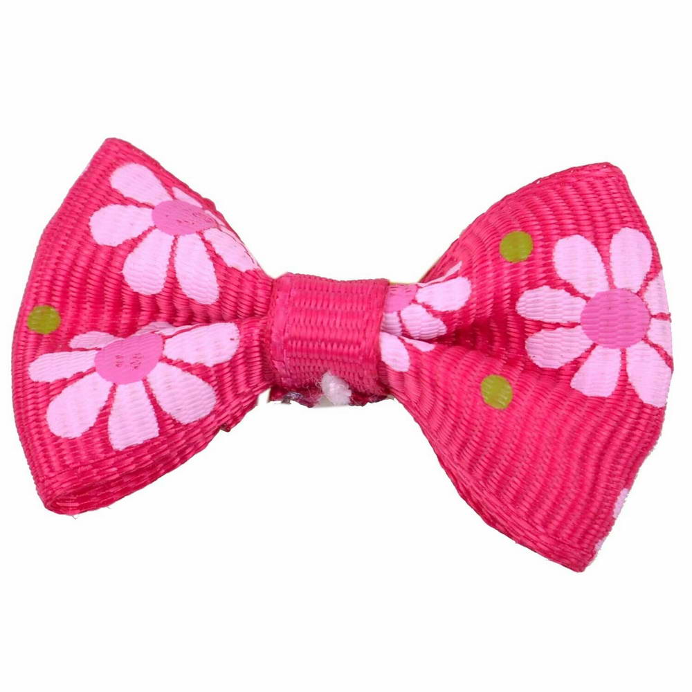 Dog bows with hairband Bernardo dark pink with flowers by GogiPet