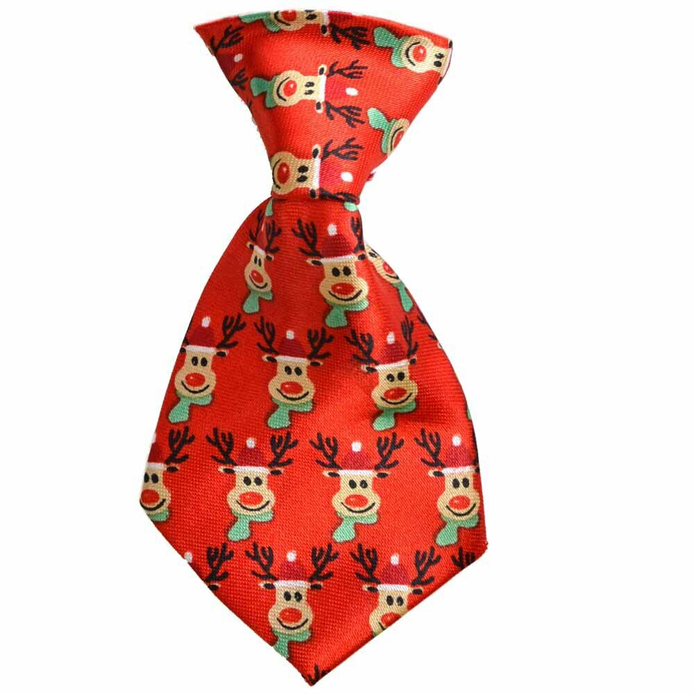Dog tie red with reindeers