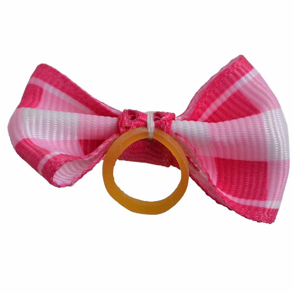 Dog bow with rubber ring - pink checkered by GogiPet
