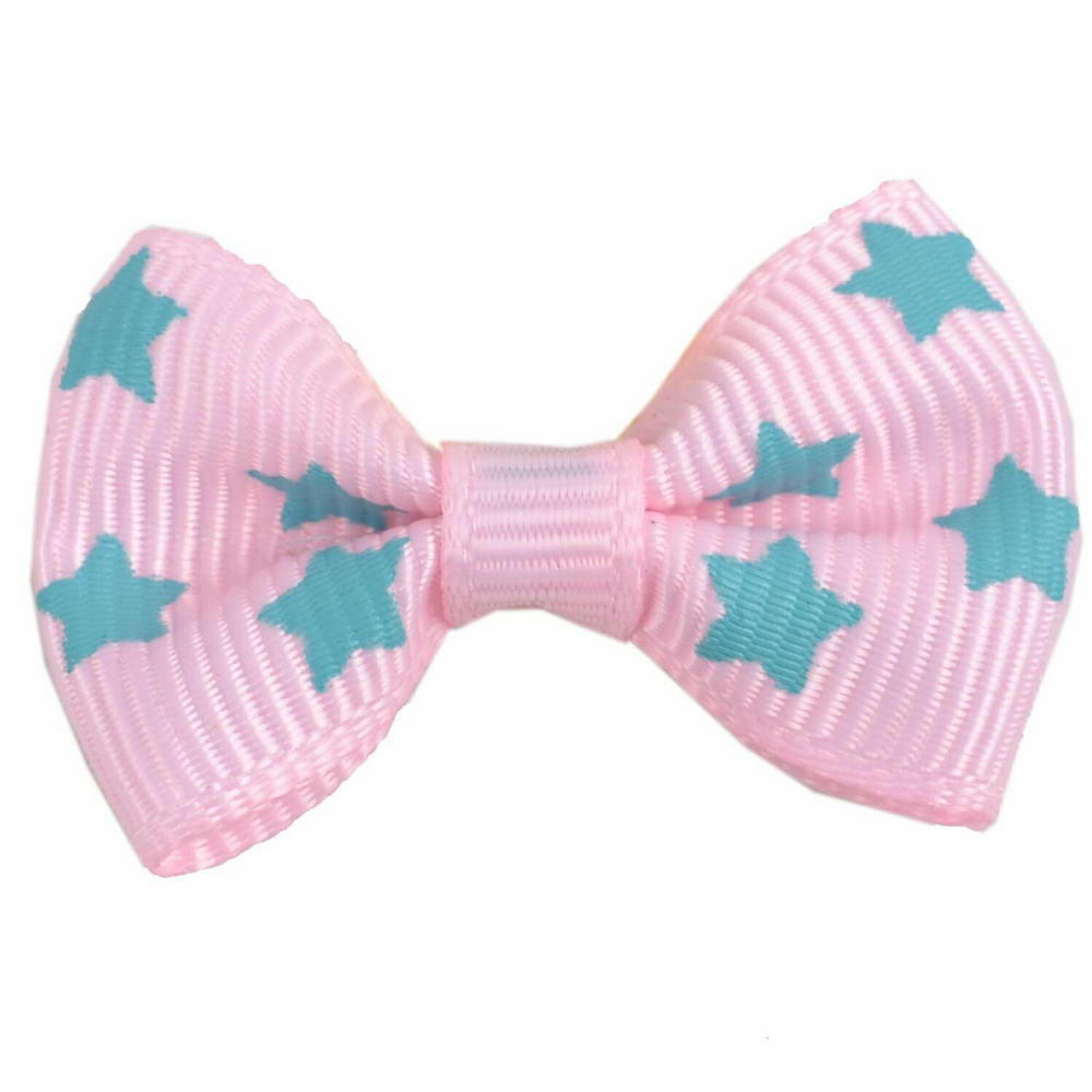 Handmade dog bow Estrella soft pink with stars by GogiPet