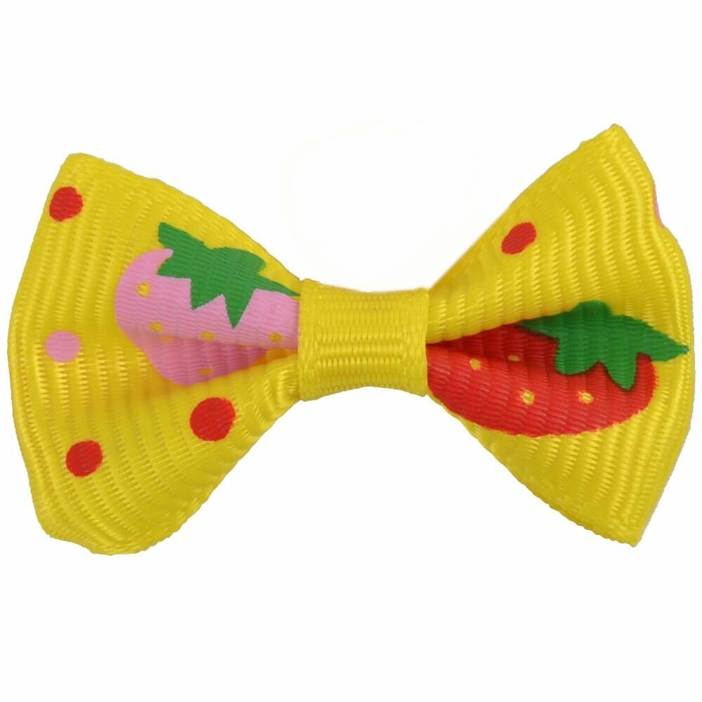 Handmade dog bow yellow with strawberries by GogiPet