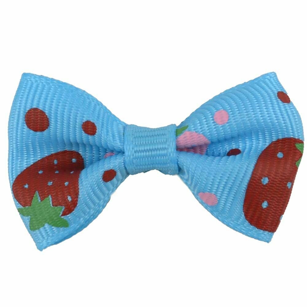 Handmade dog bow light blue with strawberries by GogiPet