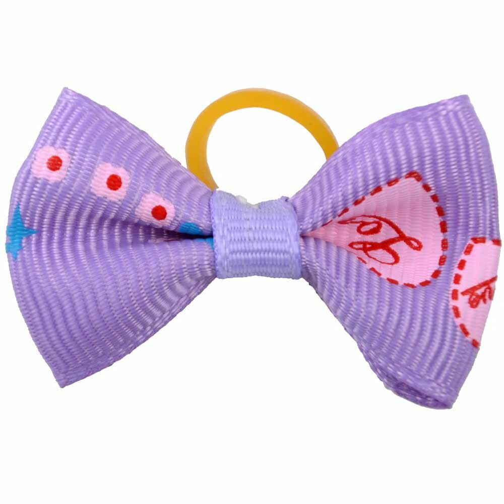 Dog hair bow rubberring "Corazón purple" by GogiPet