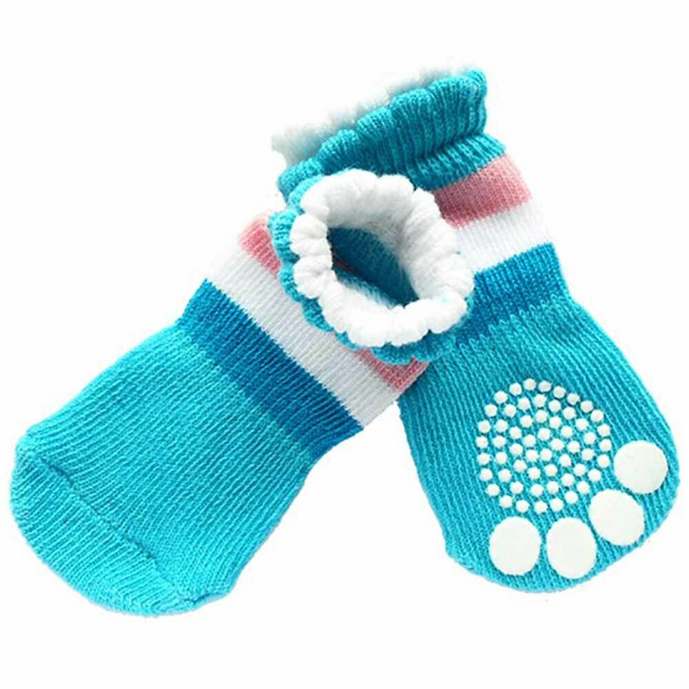 Anti-slip dog wool gaiter - blue dog socks