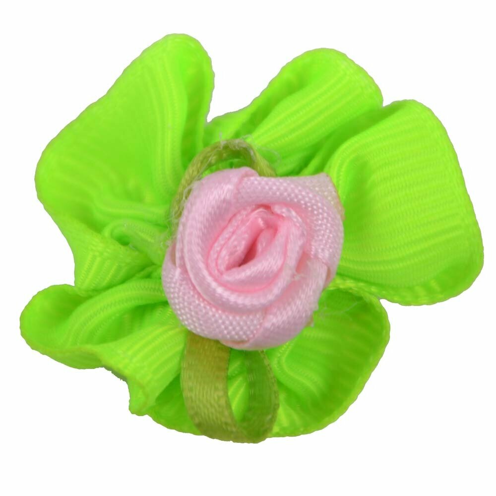 Handmade dog bow light green with little rose by GogiPet