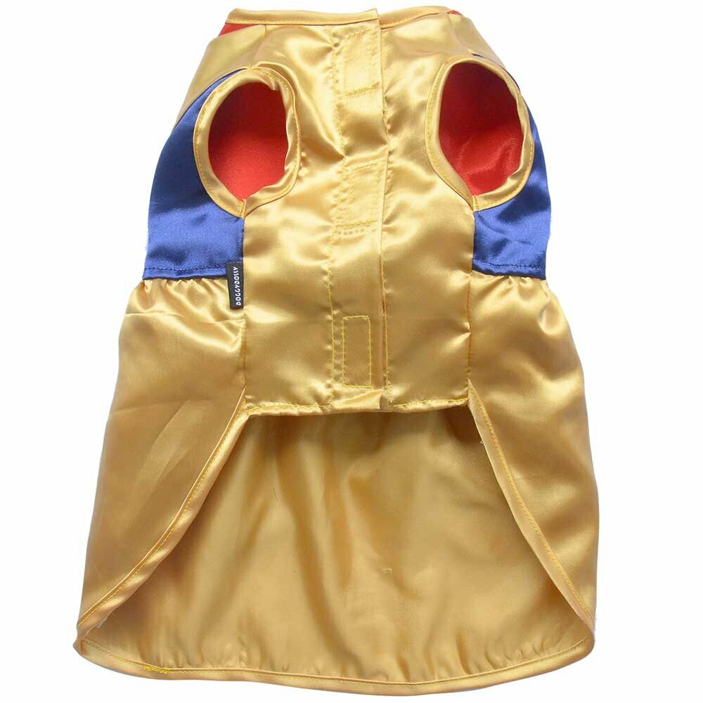 Rear view of the golden dog dress for Christmas - DoggyDolly ST 019 Golden Christmas dress
