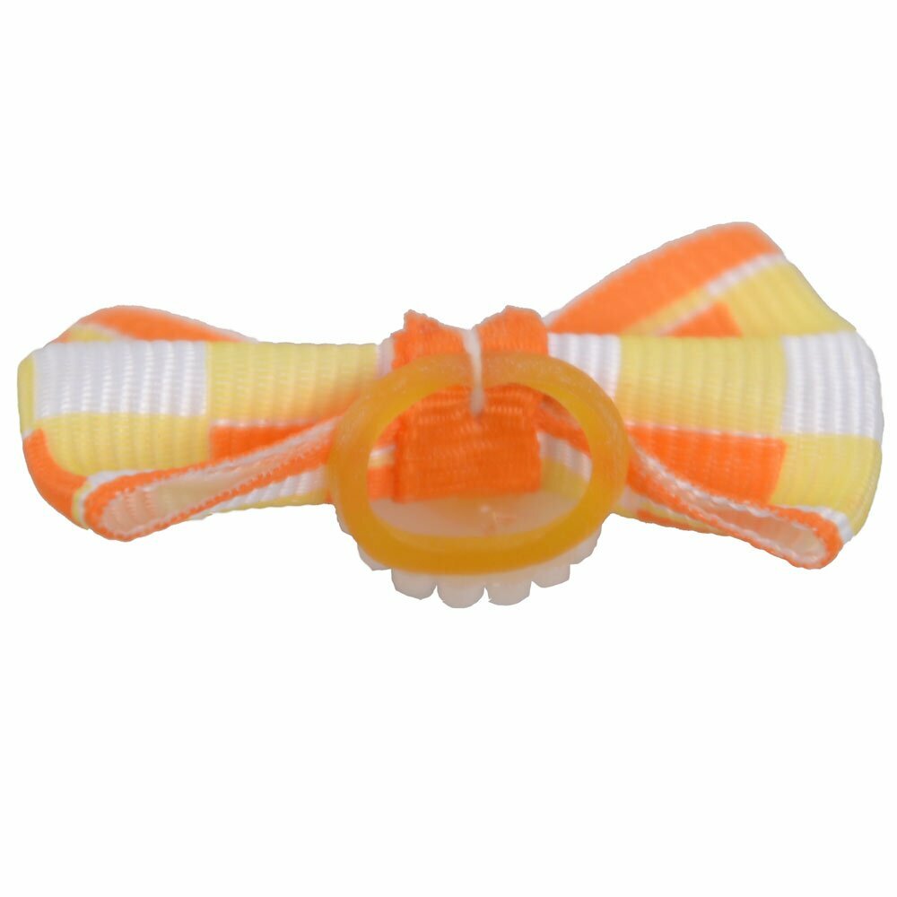 Dog bow with rubber ring - orange checkered with stone by GogiPet
